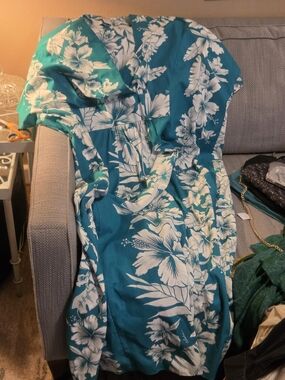 Women's Teal Floral Maxi Dress with V-Neck